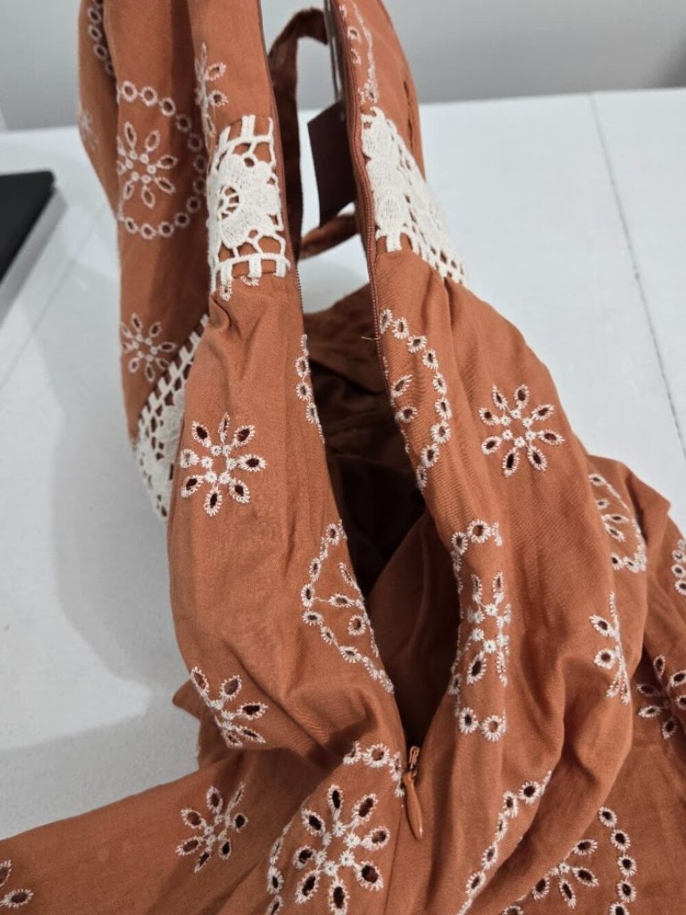 NWT Lauren Conrad Crochet Cottagecore Midi Dress Sz M Sundress Boho Smocked Tier - Picture 7 of 10